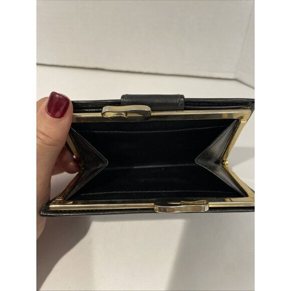 VTG 60s St Thomas Cowhide Leather Wallet Coin Purse Kiss Lock Black Reptile - Picture 5 of 9